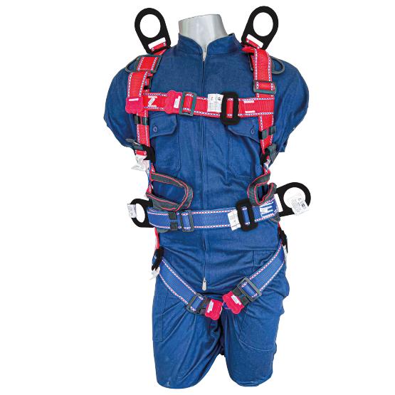 Arnés de cuerpo entero, espacios confinados,7 argollas con protección dieléctrica, en forma de H, con faja lumbar