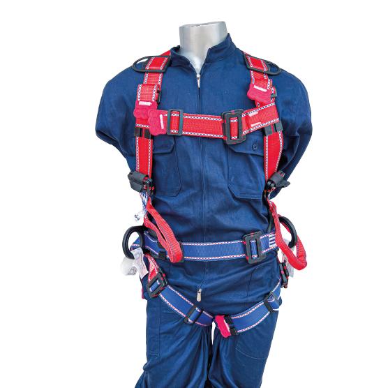 Arnés de cuerpo entero, 5 argollas con protección dieléctrica, en forma de H, con faja lumbar