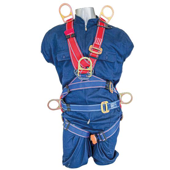 Arnés de cuerpo entero, espacios confinados, 6 argollas, en forma de X, con faja lumbar