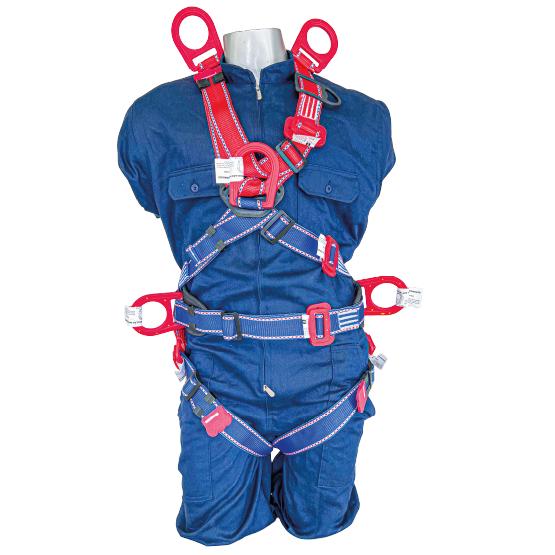 Arnés de cuerpo entero, espacios confinados, 6 argollas con protección a la oxidación, en forma de X, con faja lumbar