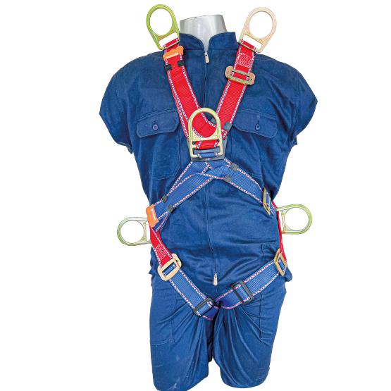 Arnés de cuerpo entero, espacios confinados, 6 argollas, en forma de X