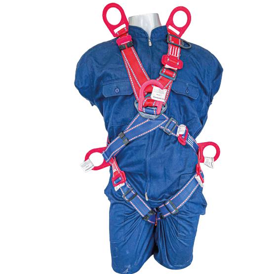 Arnés de cuerpo entero, espacios confinados, 6 argollas en forma de X, herraje con protección a la oxidación
