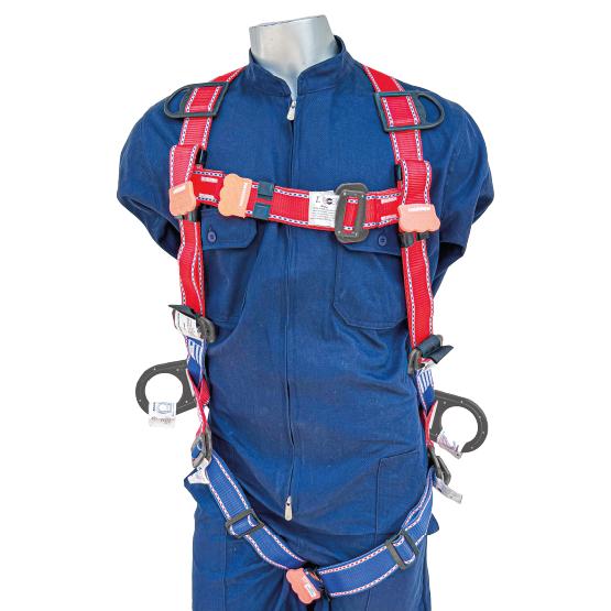 Arnés de cuerpo entero, 3 argollas con proteccion dielectrica, en forma de H