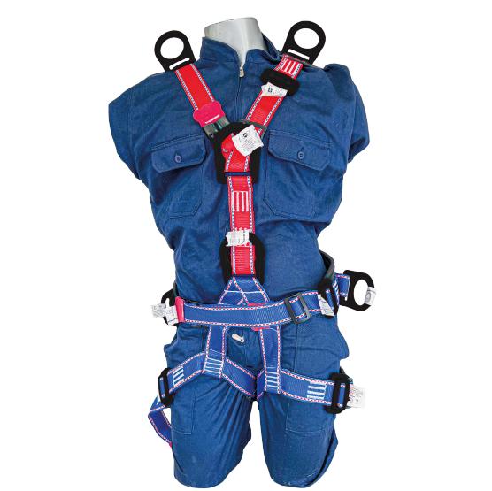 Arnés de cuerpo entero, espacios confinados, 7 argollas con protección dieléctrica, en forma de Y, incluye faja de protección lumbar y perneras