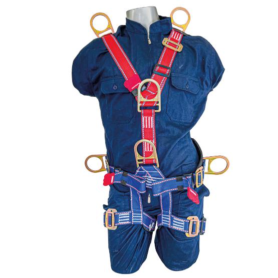 Arnés de cuerpo entero, espacios confinados, 7 argollas, en forma de Y, incluye faja de protección lumbar y perneras