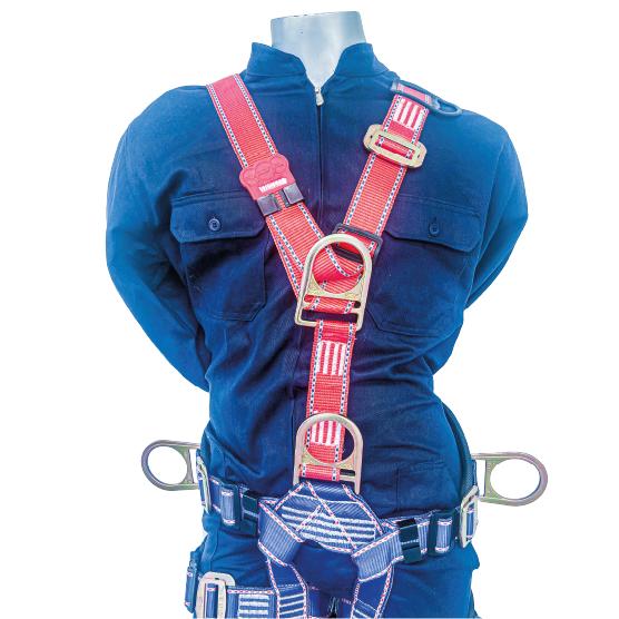 Arnés de cuerpo entero, 5 argollas, en forma de Y, incluye faja de protección lumbar y perneras