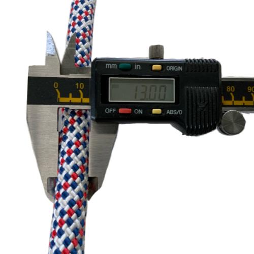 Cuerda de 13mm de diámetro, en poliéster, con ojal preformado, longitud 100 metros, con gancho de 60mm de abertura en un extremo con cierre y seguro automático