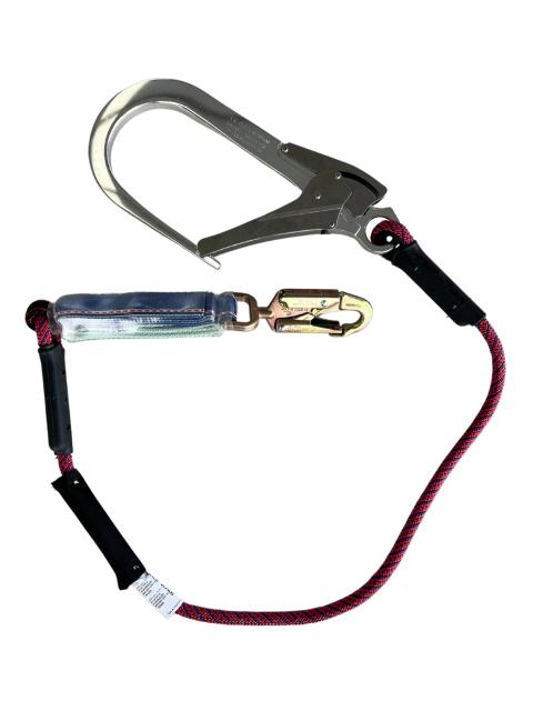 Eslinga sencilla con absorbedor de impacto, gancho de 110mm de abertura en un extremo, certificada norma UNE EN 355