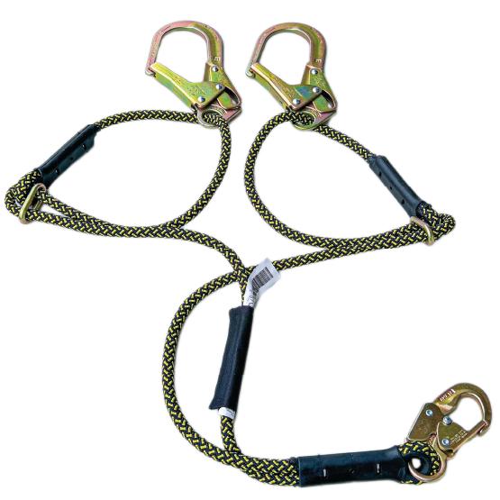 Eslinga doble (Y) para desplazamiento y restricción, ganchos de 18mm de abertura en extremo, con longitud ajustable
