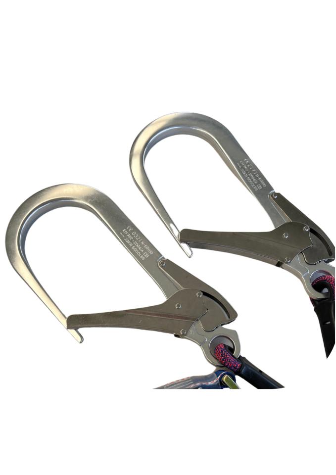Eslinga doble ("Y") con absorbedor de impacto, ganchos de 110mm de abertura en cada extremo, certificada norma EN 355