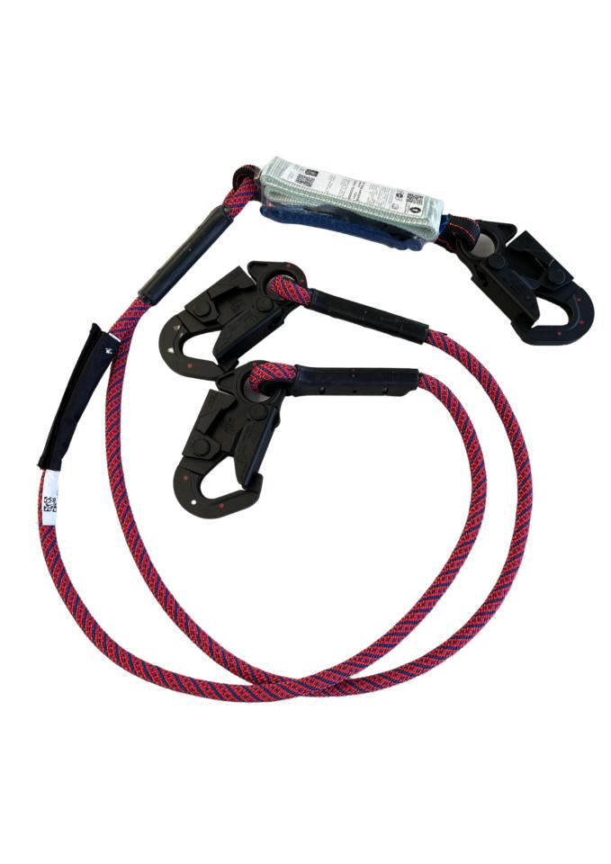 Eslinga doble ("Y") con absorbedor de impacto, ganchos de 18mm de abertura en extremo, con protección dieléctrica, para caída libre de 12ft -3,6m