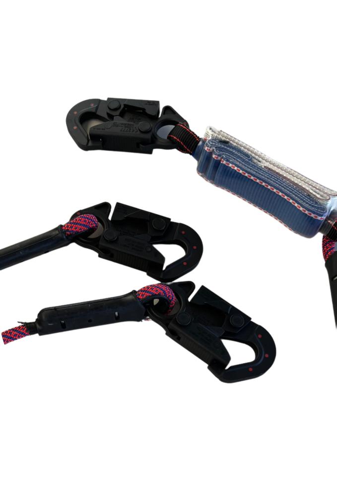 Eslinga doble ("Y") con absorbedor de impacto, ganchos de 18mm de abertura en extremo, con protección dieléctrica, para caída libre de 12ft -3,6m