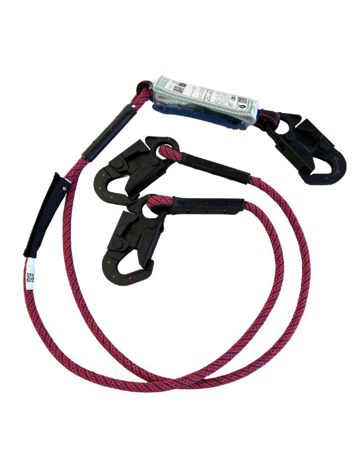Eslinga doble ("Y") con absorbedor de impacto, ganchos de 18mm de abertura en extremo, con protección dieléctrica, para caída libre de 12ft -3,6m