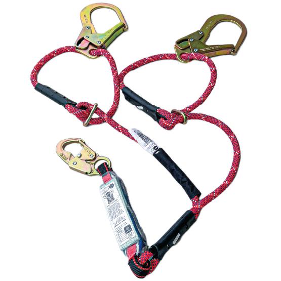 Eslinga doble (Y) con absorbedor de impacto, ganchos de 60mm de abertura en extremo, con longitud ajustable