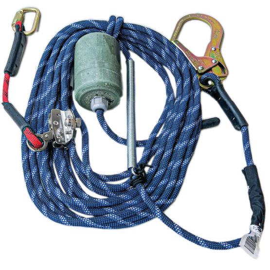 Sistema linea de vida vertical portátil, conformada por gancho, protector de cuerda, maletín, mosquetón y contrapeso, longitud 30 m
